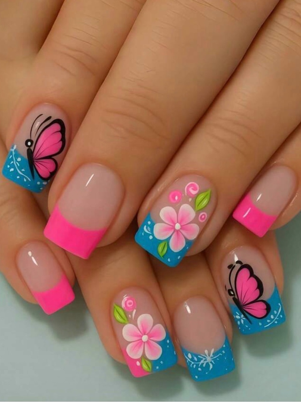 2/16 Blue Pink White Flower